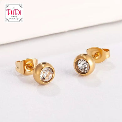 Σκουλαρίκια ατσάλινα, στρας 5mm σε κίτρινο χρυσό