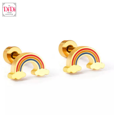 Σκουλαρίκια ατσάλινα χρυσαφί, ουράνιο τόξο με σμάλτο