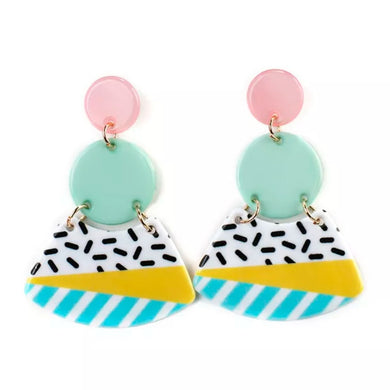 Σκουλαρίκια κρεμαστά, ακριλικό σε αποχρώσεις μεντας - κίτρινο - γαλάζιο