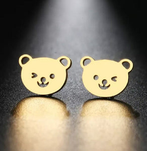 Ατσάλινα σκουλαρίκια αρκουδάκια, κίτρινο χρυσό