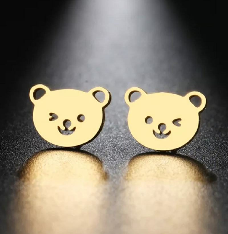 Ατσάλινα σκουλαρίκια αρκουδάκια, κίτρινο χρυσό