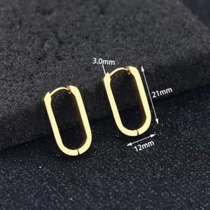 Σκουλαρίκια κρίκοι ατσάλινοι, οβάλ 2.1cm ύψος, σε κίτρινο χρυσό