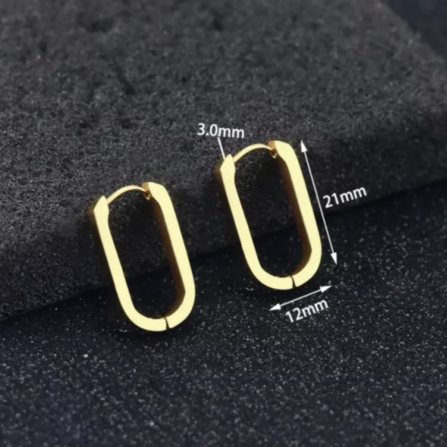 Σκουλαρίκια κρίκοι ατσάλινοι, οβάλ 2.1cm ύψος, σε κίτρινο χρυσό