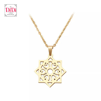 Ατσάλινο κολιέ οχτάγωνο , φλοράλ σχέδιο, σε κίτρινο χρυσό