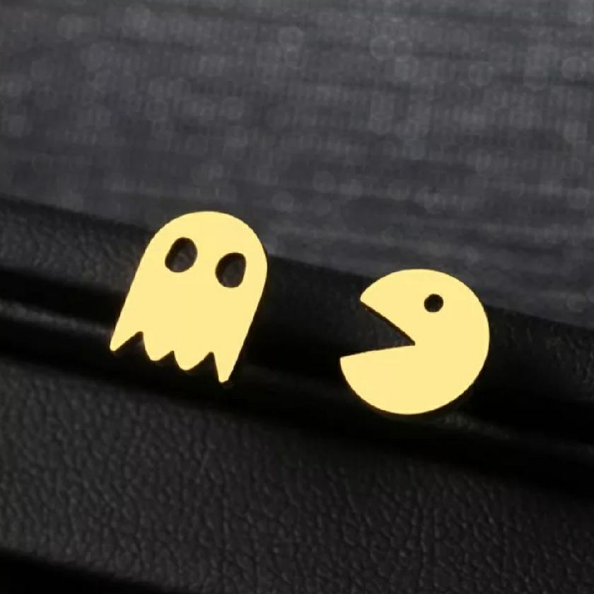 Ατσάλινα σκουλαρίκια pac man, χρυσό