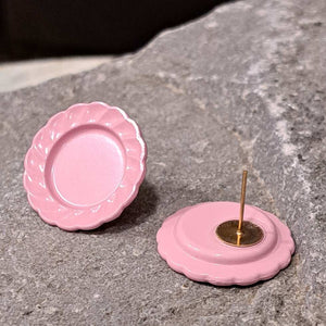 Σκουλαρίκια μινιατούρα σερβίτσιο ροζ πιατάκια Φ2,2cm