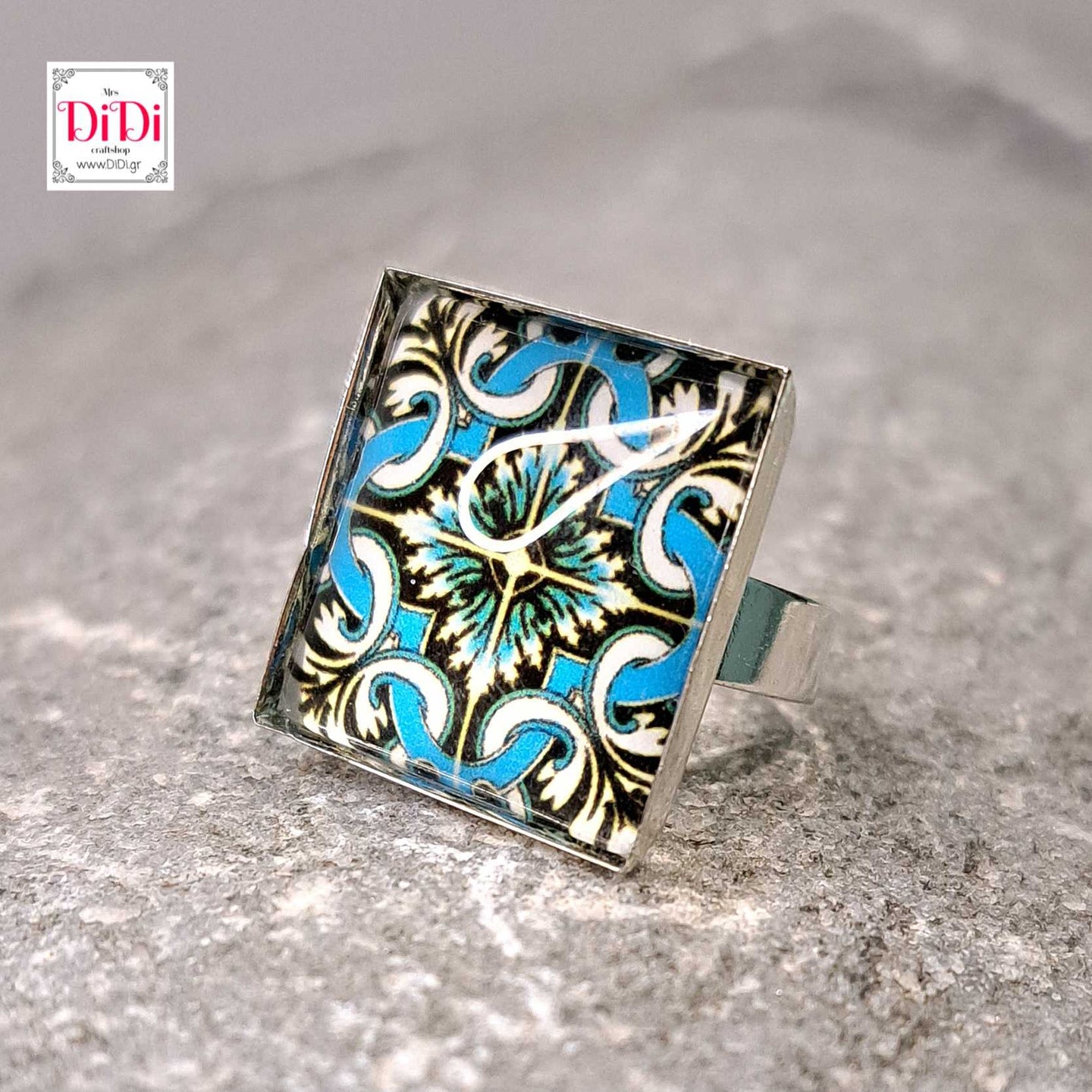 Δαχτυλίδι brass, tiles collection, 11 (ασημί)