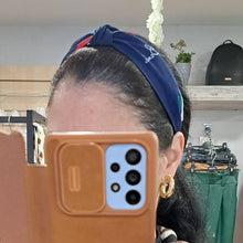 Φόρτωσε την φωτογραφία στο Gallery viewer, Στέκα υφασμάτινη σκούρο μπλε με σχέδιο, με κόμπο