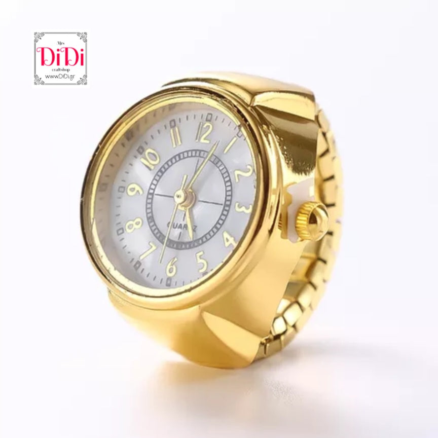 Δαχτυλίδι ρολόι χρυσαφί με στρογγυλό, λευκό καντράν, WR2305G