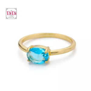 Ατσάλινο δαχτυλίδι με γαλάζια πέτρα, σε κίτρινο χρυσό