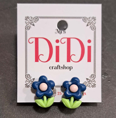 Σκουλαρίκια παιδικά κλιπς, μαργαρίτες μπλε με ροζ 22042412