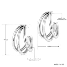 Φόρτωσε την φωτογραφία στο Gallery viewer, Σκουλαρίκια ατσάλινα, κρίκοι τριπλοί μεγάλοι 3cm, σε ασημί χρώμα
