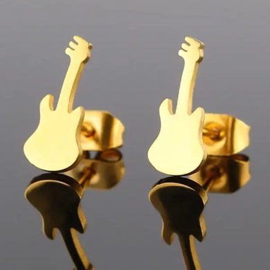 Ατσάλινα σκουλαρίκια κιθάρες, κίτρινο χρυσό