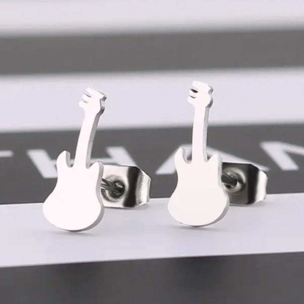 Ατσάλινα σκουλαρίκια κιθάρες, ασημί