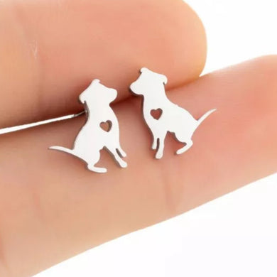 Ατσάλινα σκουλαρίκια σκυλάκια με καρδιά, ασημί