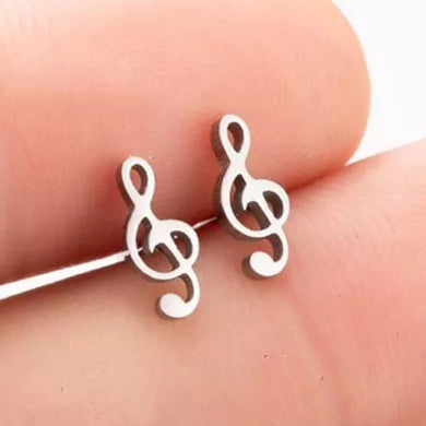 Ατσάλινα σκουλαρίκια νότες, ασημί