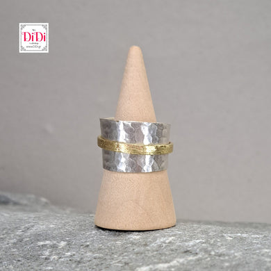Δαχτυλίδι ορειχάλκινο ασημί με χρυσαφί λωρίδα