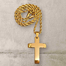 Φόρτωσε την φωτογραφία στο Gallery viewer, Κολιέ σταυρός ατσάλινος μίνιμαλ, σε κίτρινο χρυσό SNC06