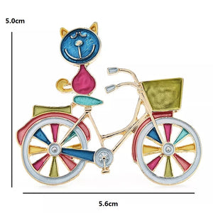 Καρφίτσα ποδήλατο χρωματιστό σμάλτο, με γάτα