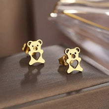 Φόρτωσε την φωτογραφία στο Gallery viewer, Ατσάλινα σκουλαρίκια αρκουδάκια με καρδούλες, κίτρινο χρυσό