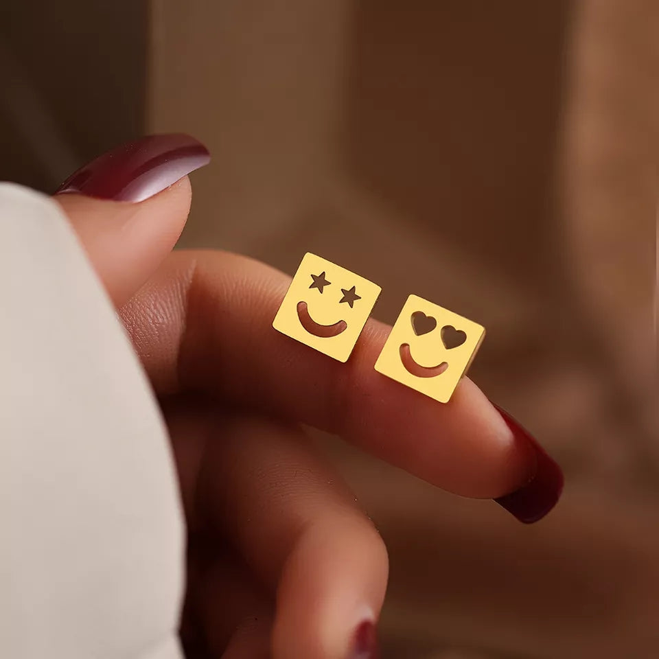 Ατσάλινα σκουλαρίκια emojil τετράγωνα, χρυσαφί