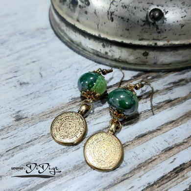 Σκουλαρίκια boho πράσινη κεραμική χάντρα