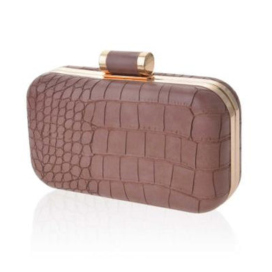 Τσαντάκι clutch κροκό, σκούρο ροζ, με χρυσή λεπτομέρεια