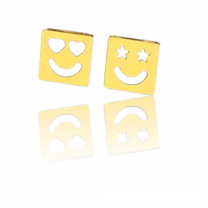 Ατσάλινα σκουλαρίκια emojil τετράγωνα, χρυσαφί