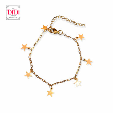 Ατσάλινο βραχιόλι αλυσίδα με αστεράκια, σε κίτρινο χρυσό