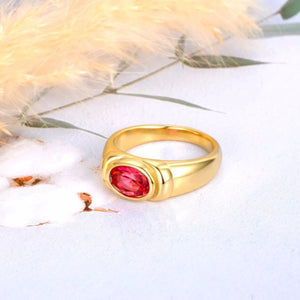 Ατσάλινο δαχτυλίδι ρετρό, με ροζέ πέτρα, σε κίτρινο χρυσό